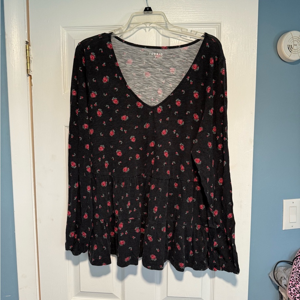 Torrid Black and Pink Floral Blouse